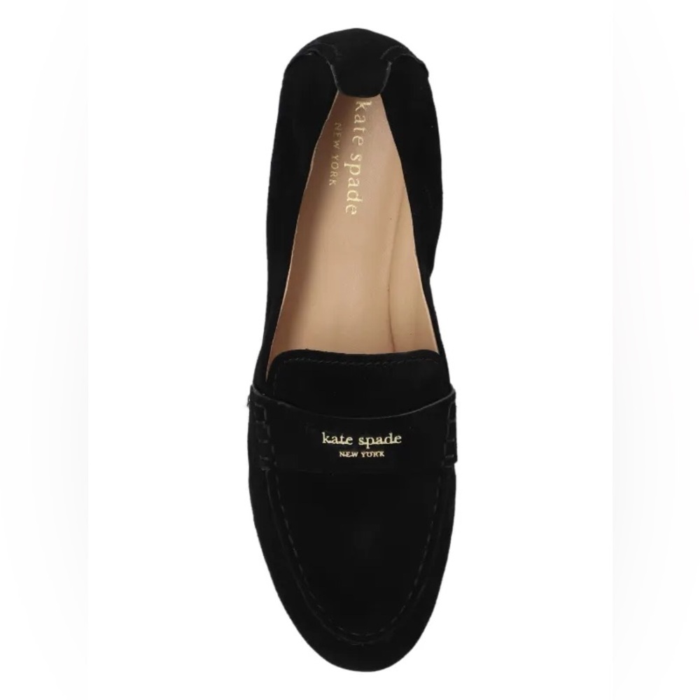 NWT Kate Spade Eliza Logo Plaque Women’s Suede Black Loafers